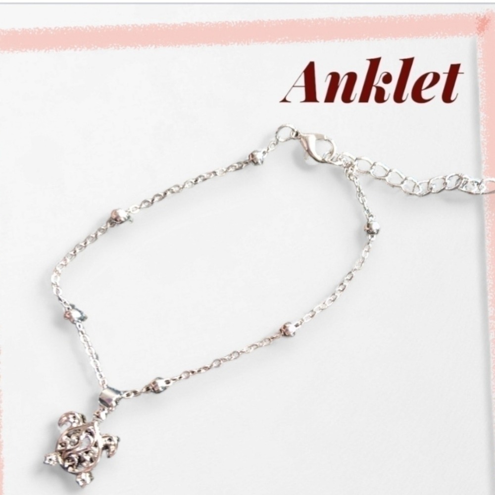 Sea Turtle Silver Anklet Beach Summerโ Boho Jewelry Chain 9.8" Dainty Festival